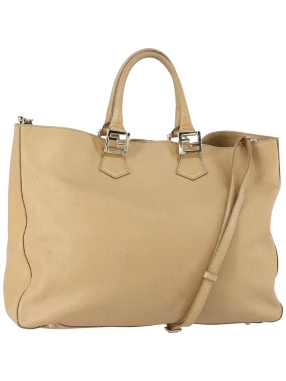FENDI Tote Bag Leather 2way Beige Gold